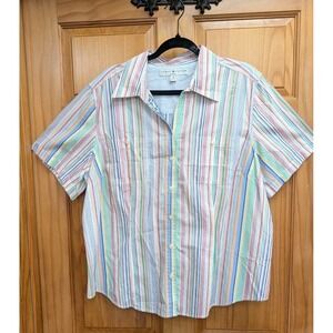 Tommy Hilfiger Women Size 18 Shirt Top Short Sleeves Button Down Front Collar